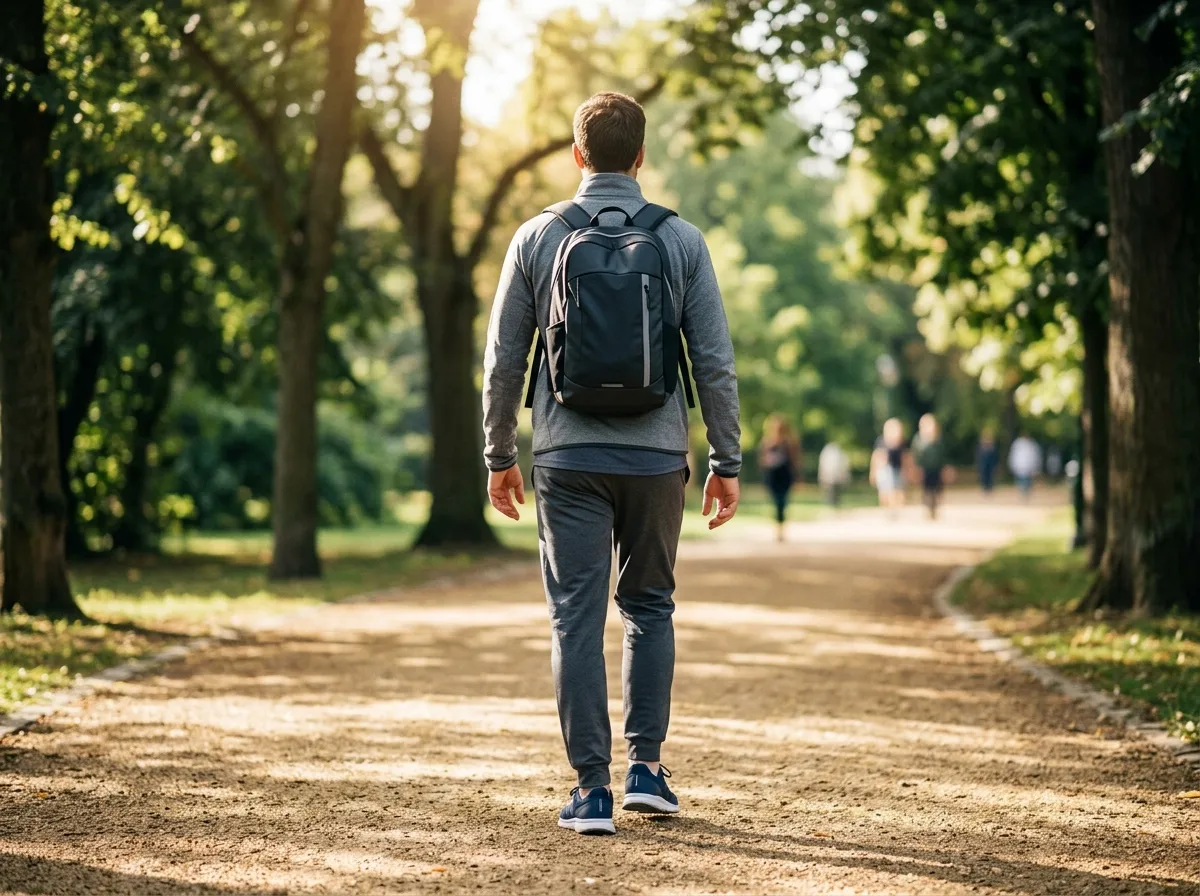 Anonieme man wandelt in een park, actieve levensstijl na de 50e